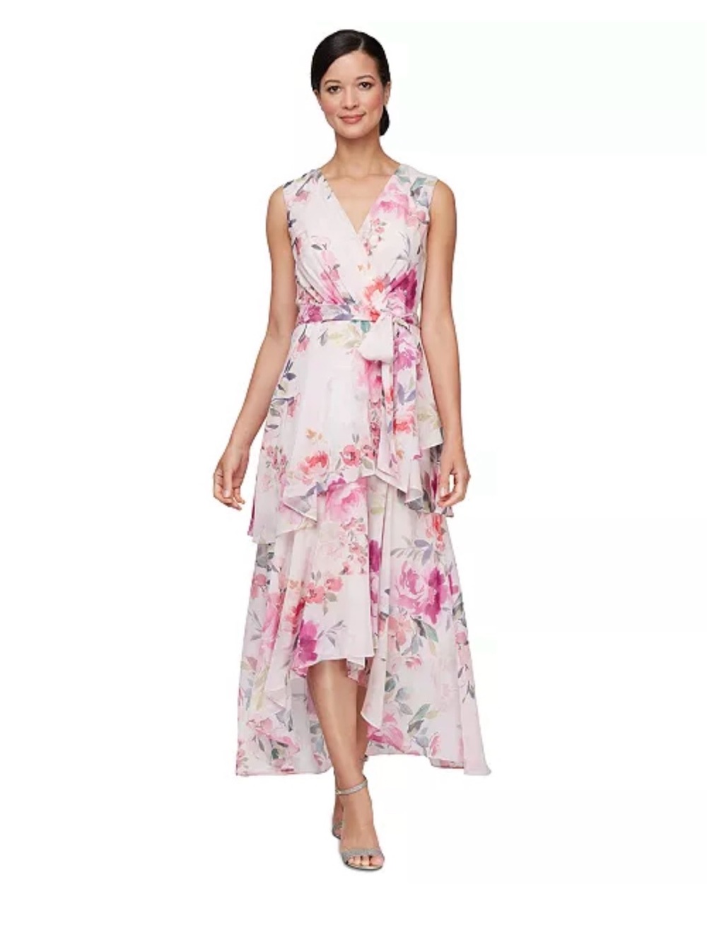 SLNY Shine pink floral multi Size 6 dress High low ruffle Summer
